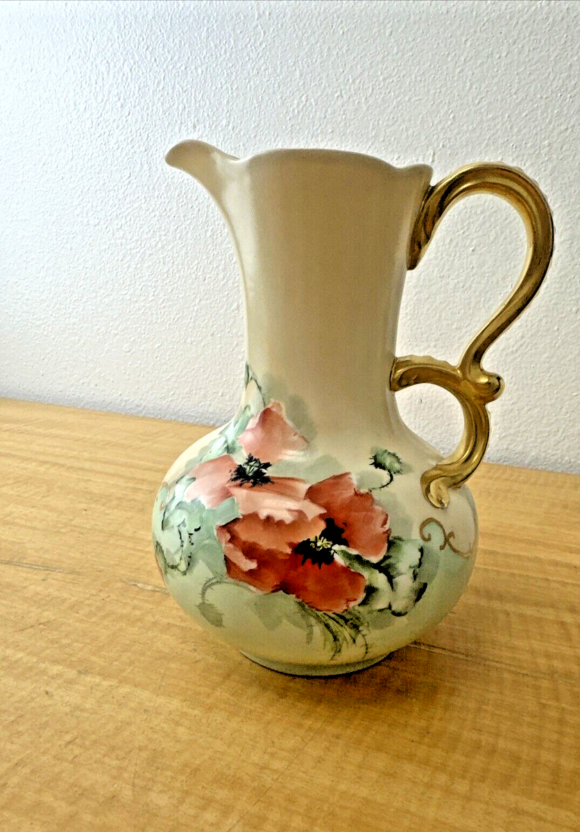 Antique Gorgeous JPL Limoges France Pitcher Gold Gilt Handle