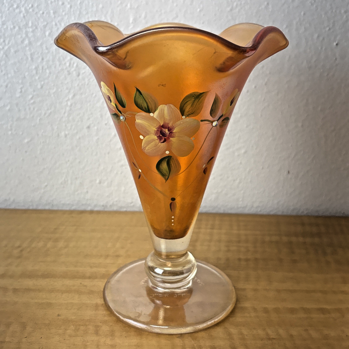 FENTON Glass Vase, hand painted, signed by J Burkhart Orange w