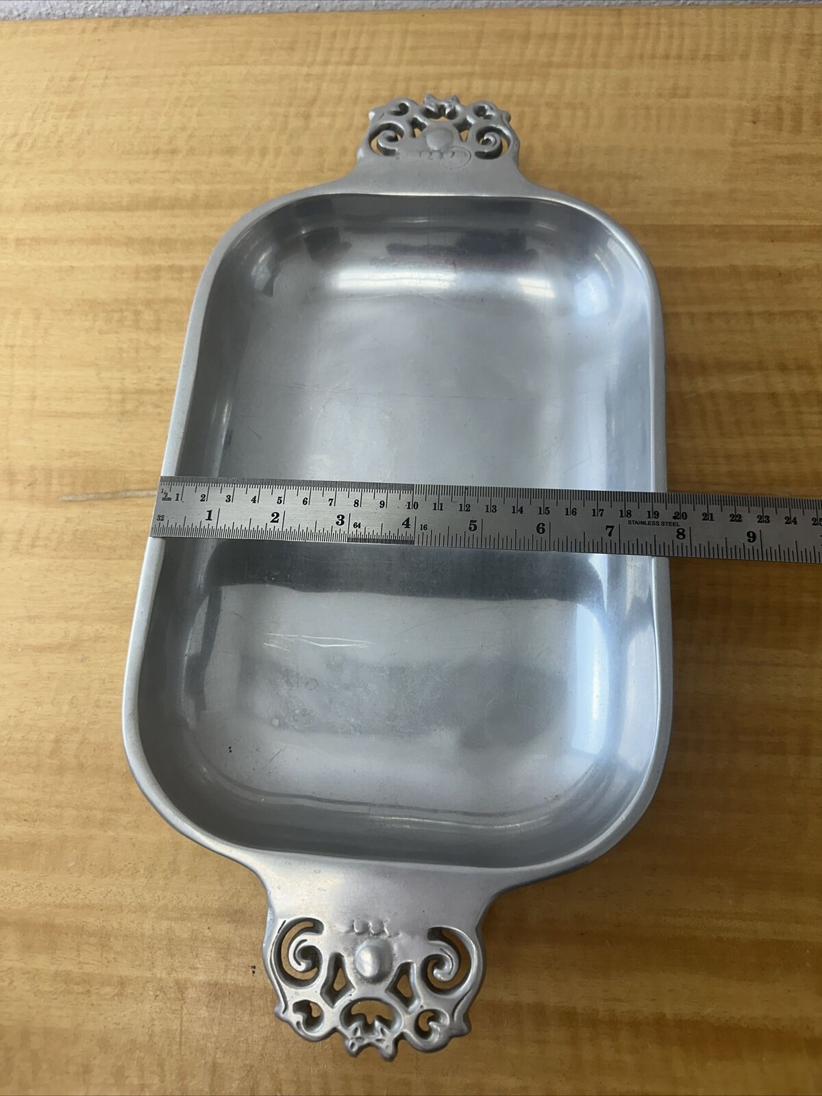 Nambe 210 Vintage Rectangular Platter Serving Tray, Ornate Pierced Handles