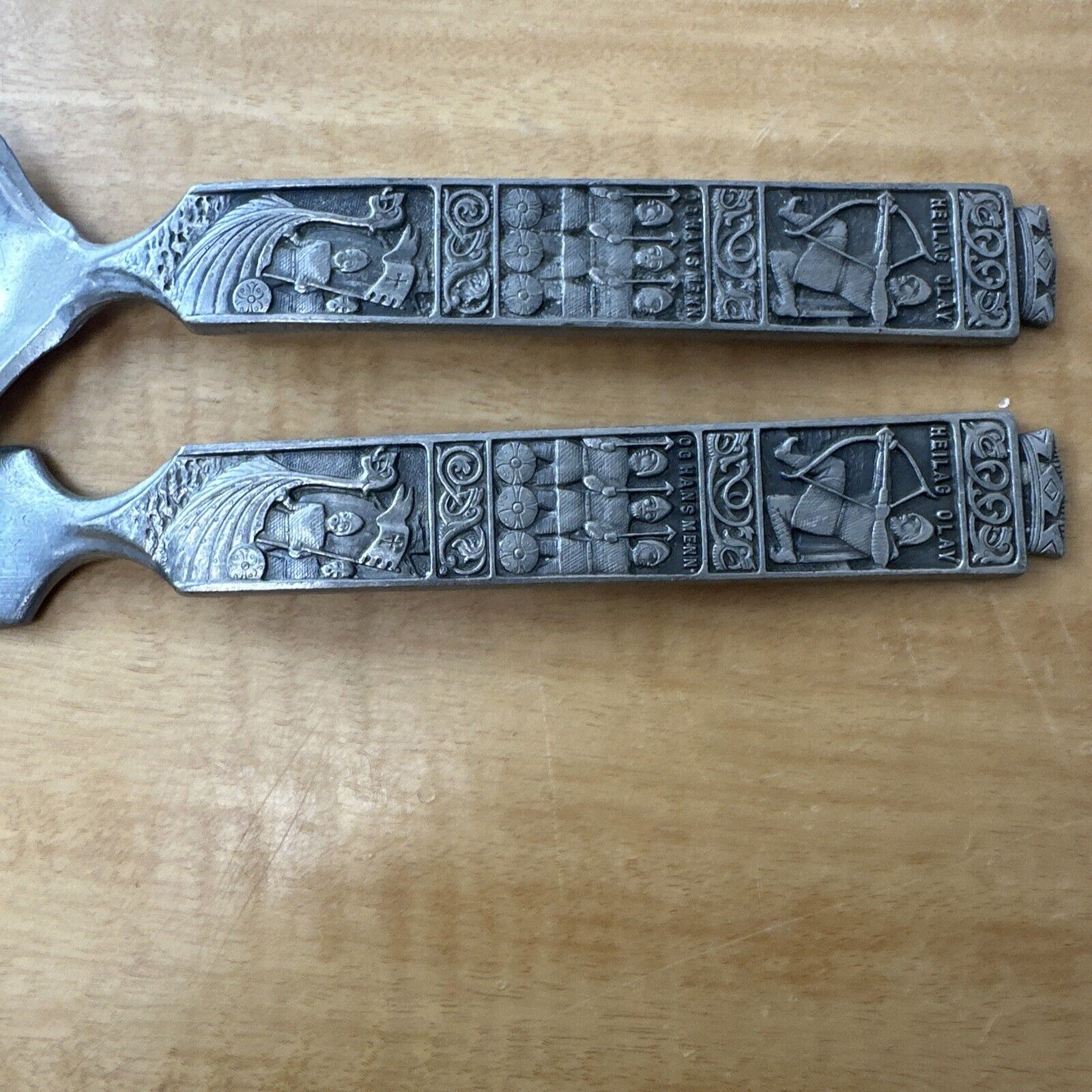 Pewter Fork and Spoon Set by Konge-Tinn with Heilag Og Hans Menn Viking  Motif